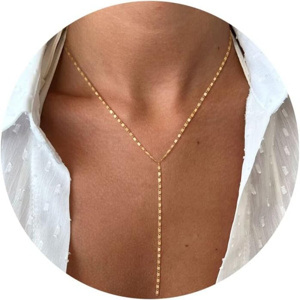Lariat Gold Necklace for Women, Dainty Long Necklace 14k Gold Plated/Silver Y-Sh